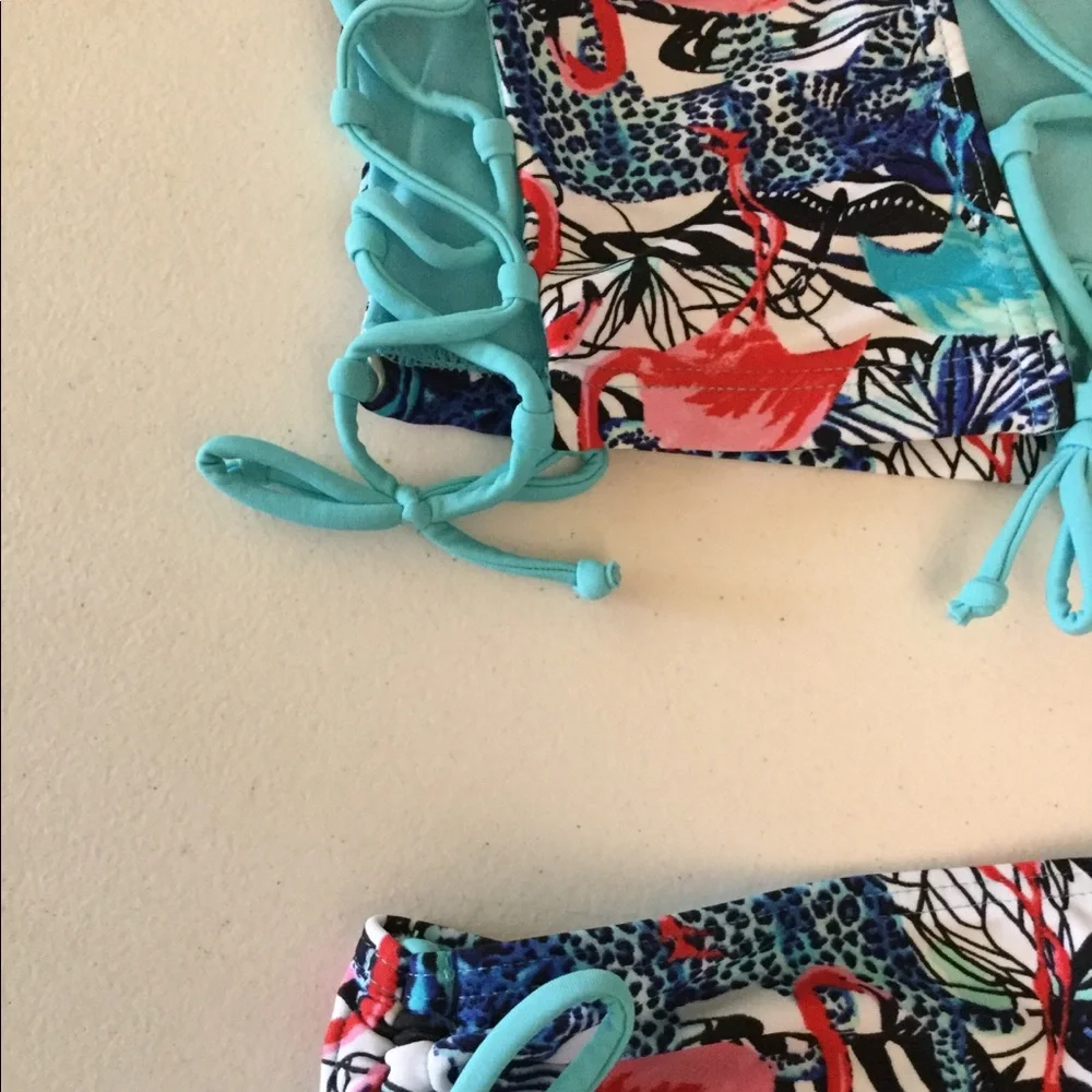 NWT sz 7/8 Vigoss adjustable straps & sides flamingo print two-piece bikini set